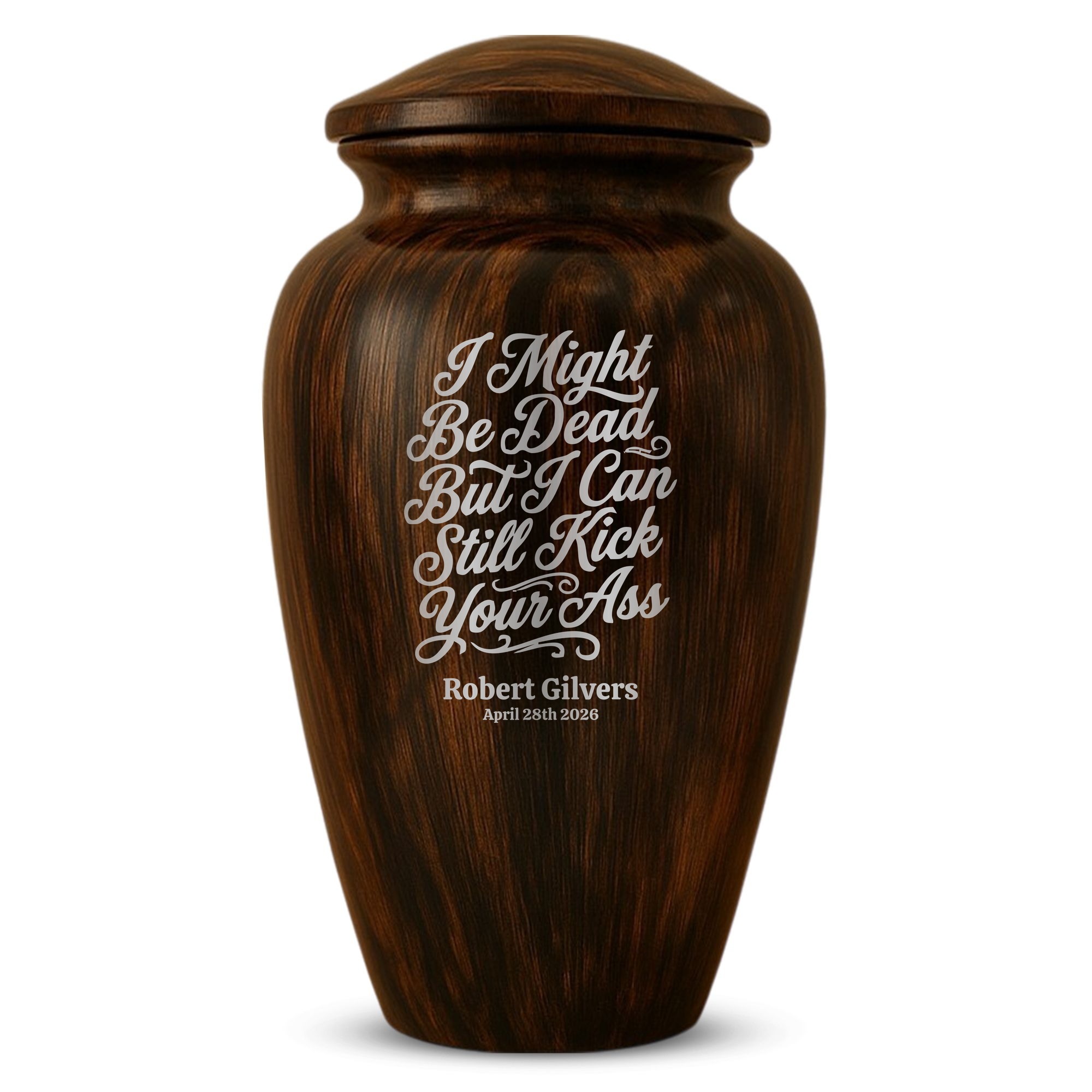 Human Cremation Urn - 200 Cubic Inch - Ingrained Wood Style Finish | Dark Humor