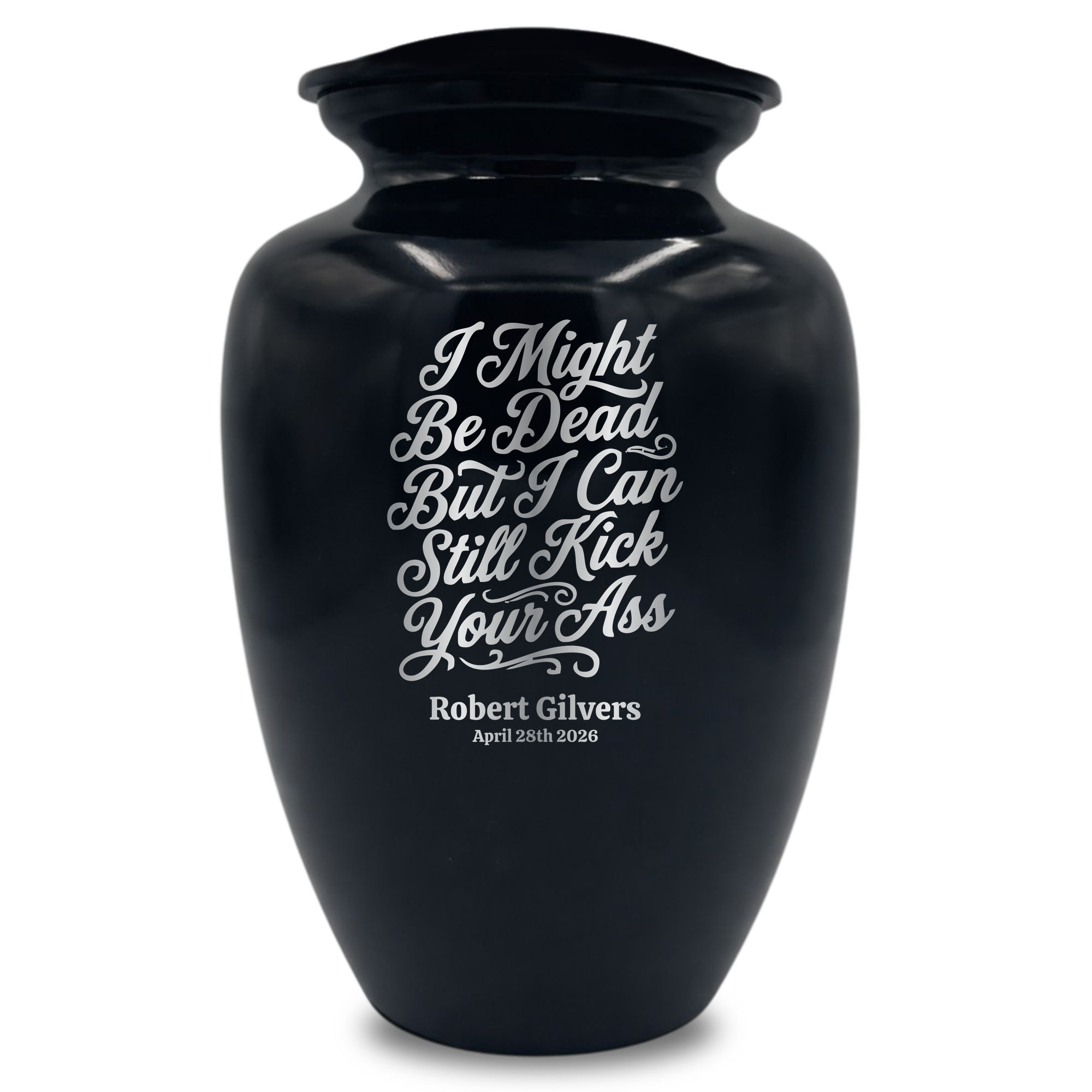 Polished Extra Large Human Cremation Urn 350 Cubic Inch - Engraved Aluminum | Dark Humor
