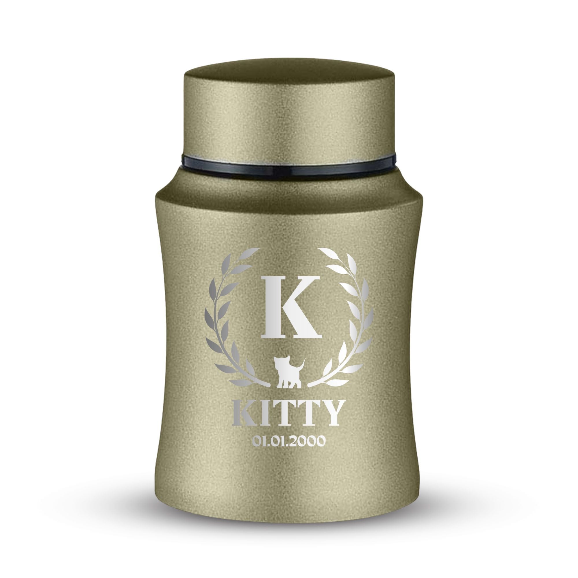 Custom Small Keepsake Cremation Urn for Small Cats - Laser Engraved - Fit up to 10lbs - Powder Coated Stainless Steel Urn