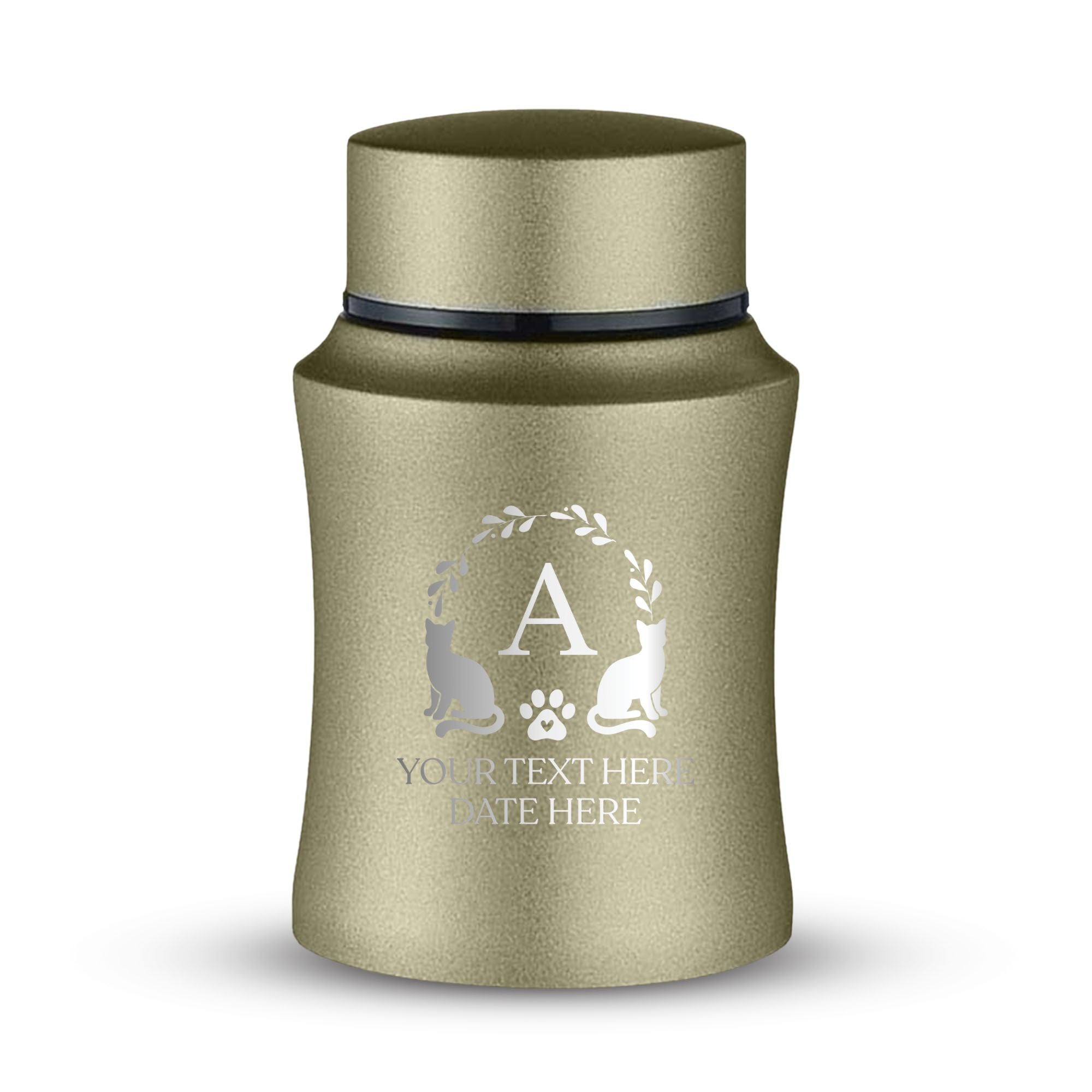 Custom Small Keepsake Cremation Urn for Small Cats - Laser Engraved - Fit up to 10lbs - Powder Coated Stainless Steel Urn