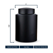 Custom Dog Round Urn - Larger Size - Stainless Steel - Black Powder Coated Finish - 115 Cubic Inch