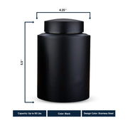 Custom Dog Round Urn - Medium Size - Stainless Steel - Black Powder Coated Finish - 50 Cubic Inch