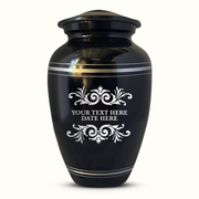 Personalized Custom Human Cremation Urn For Adult Ashes Men & Woman - Engraved Aluminum Urn with Memorial Decorative Swirl Design - Polished Finish Vessel for Human Remains Up to 200 Lbs | Polished Silver Rim