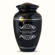 Personalized Custom Human Cremation Urn For Adult Ashes Men & Woman - Engraved Aluminum Urn with Memorial Decorative Swirl Design - Polished Finish Vessel for Human Remains Up to 200 Lbs | Polished Silver Rim