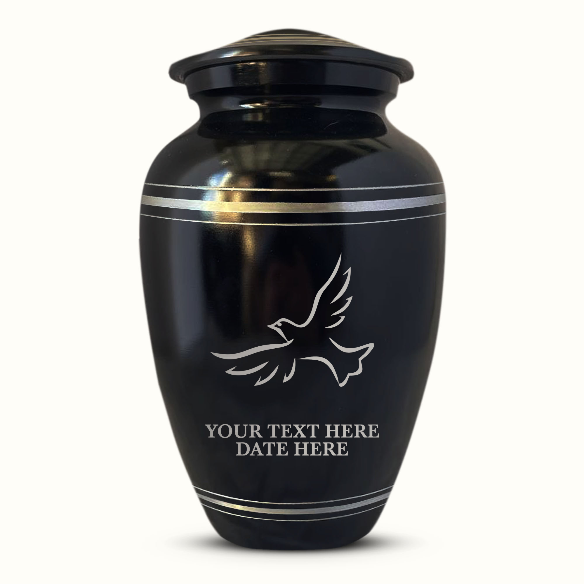 Personalized Custom Human Cremation Urn For Adult Ashes Men & Woman - Engraved Aluminum Urn with Name and Date - Polished Finish Vessel for Human Remains Up to 200 Lbs | Polished Silver Rim - Memorial Dove 1