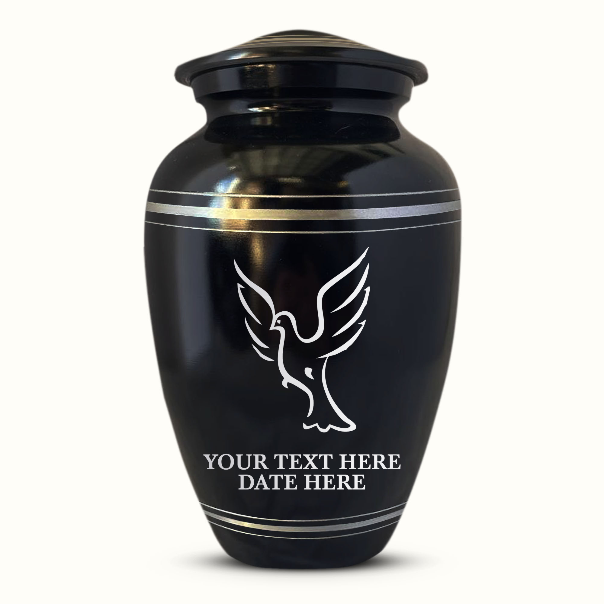 Personalized Custom Human Cremation Urn For Adult Ashes Men & Woman - Engraved Aluminum Urn with Name and Date - Polished Finish Vessel for Human Remains Up to 200 Lbs | Polished Silver Rim - Memorial Dove 3