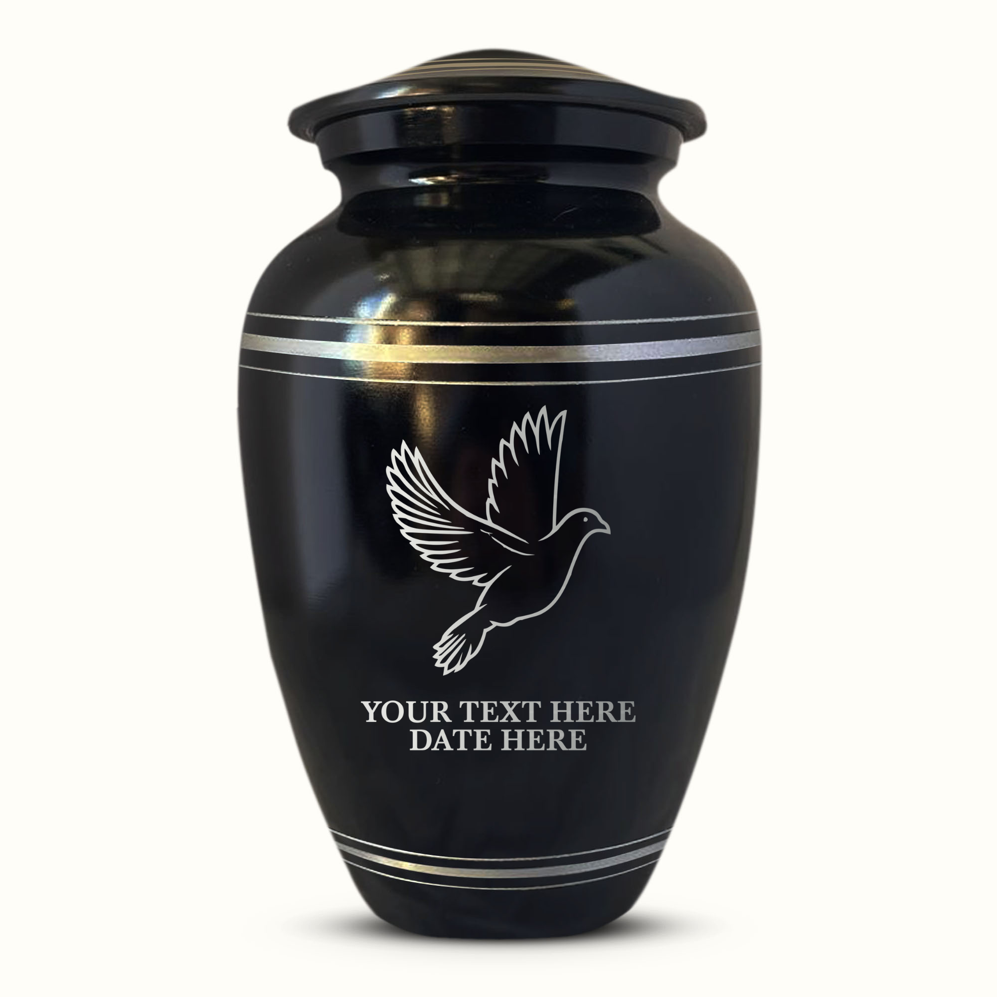 Personalized Custom Human Cremation Urn For Adult Ashes Men & Woman - Engraved Aluminum Urn with Name and Date - Polished Finish Vessel for Human Remains Up to 200 Lbs | Polished Silver Rim - Memorial Dove 5