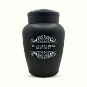 Custom Engraved Stainless Steel Human Urn with Memorial Swirl Design - Black Powder Coated Finish - 150 Cubic Inch
