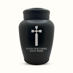 PERSONALIZED Custom Human Cremation Urn for Adult Ashes Men & Woman - Custom Engraved Stainless Steel Urn with Memorial Cross Design - Black Finish urn for Human Remains