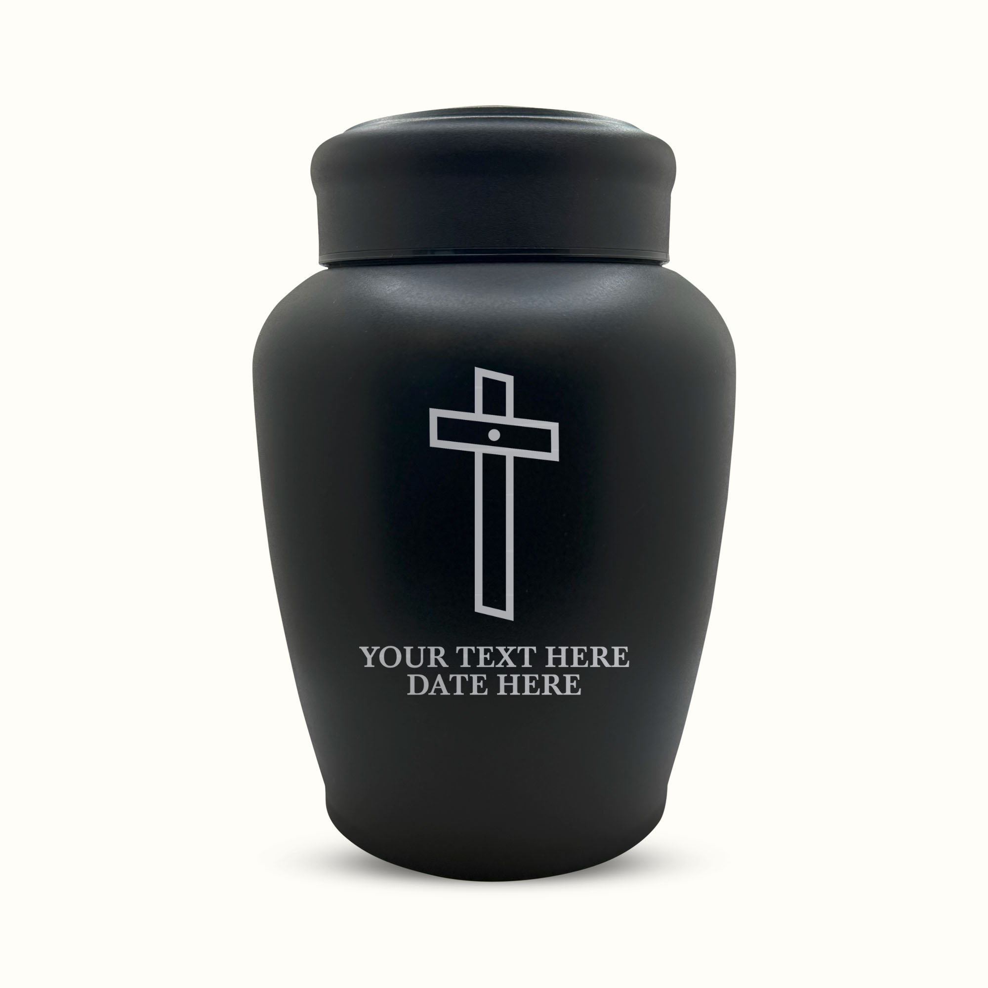 PERSONALIZED Custom Human Cremation Urn for Adult Ashes Men & Woman - Custom Engraved Stainless Steel Urn with Memorial Cross Design - Black Finish urn for Human Remains