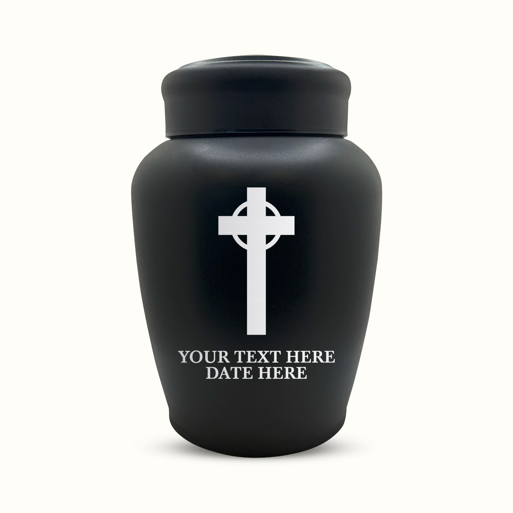 PERSONALIZED Custom Human Cremation Urn for Adult Ashes Men & Woman - Custom Engraved Stainless Steel Urn with Memorial Cross Design - Black Finish urn for Human Remains