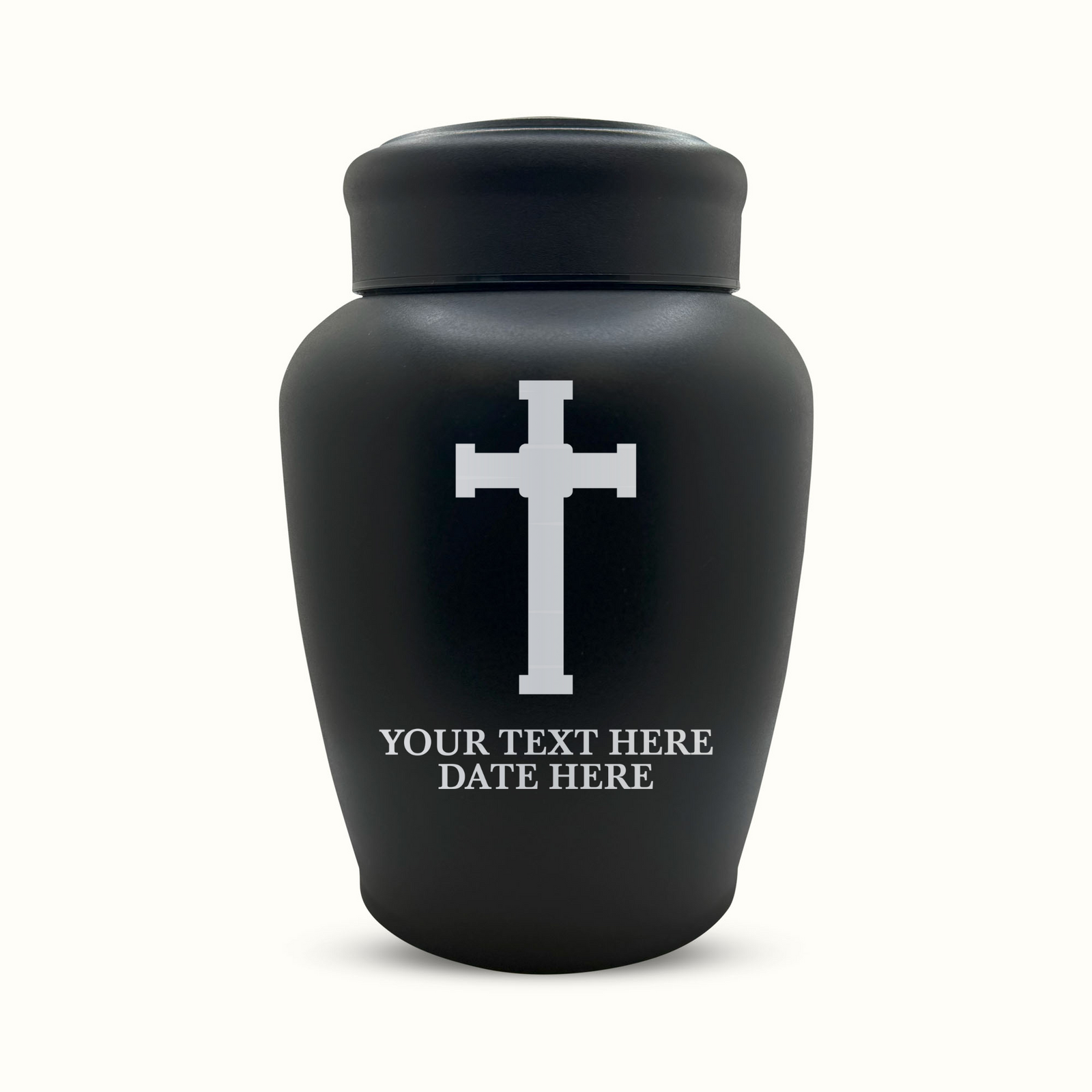 PERSONALIZED Custom Human Cremation Urn for Adult Ashes Men & Woman - Custom Engraved Stainless Steel Urn with Name Date - Black Finish urn for Human Remains-Memorial Cross 4