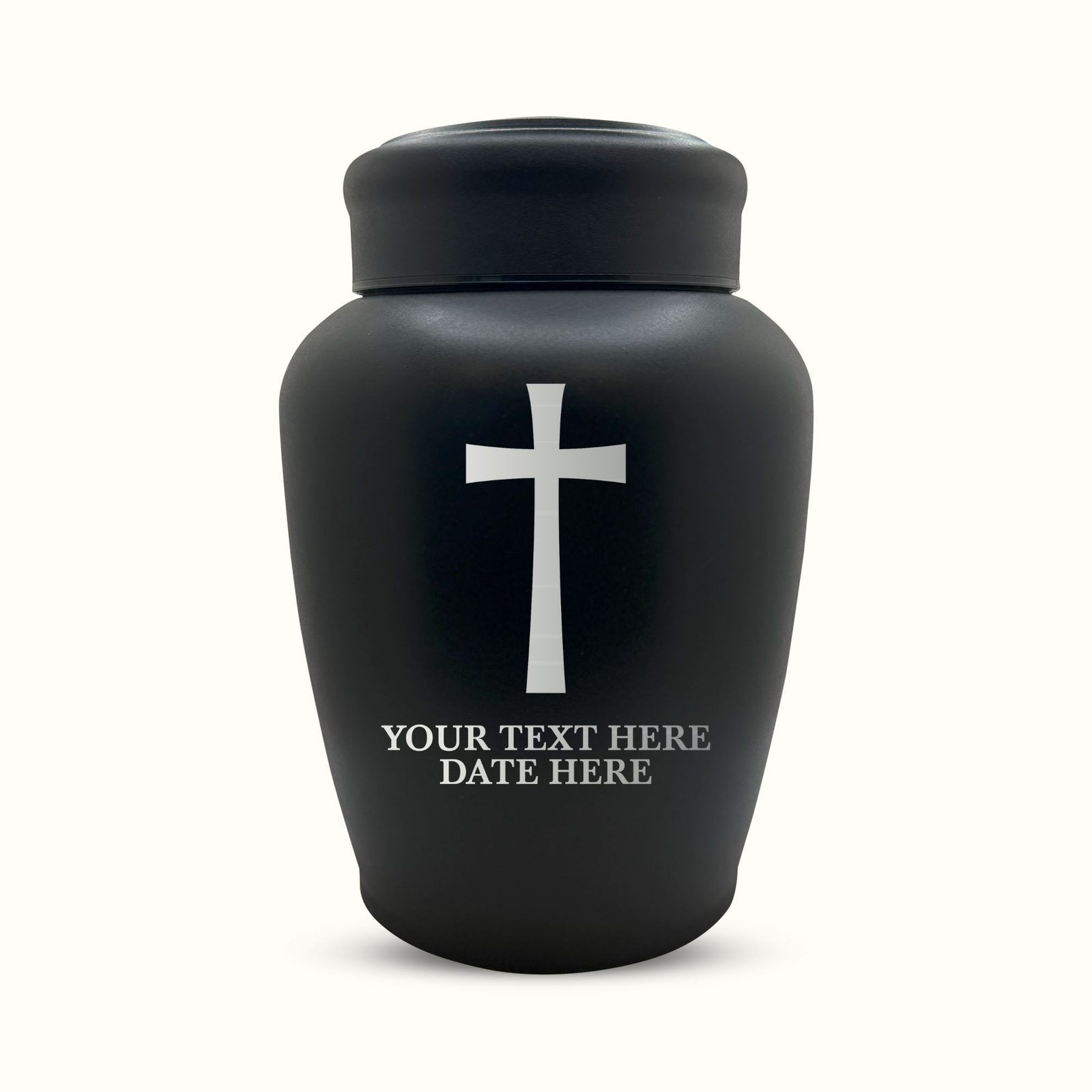 PERSONALIZED Custom Human Cremation Urn for Adult Ashes Men & Woman - Custom Engraved Stainless Steel Urn with Name Date - Black Finish urn for Human Remains-Memorial Cross 5