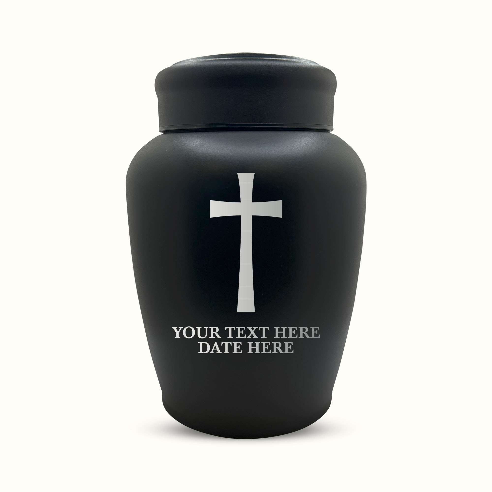 PERSONALIZED Custom Human Cremation Urn for Adult Ashes Men & Woman - Custom Engraved Stainless Steel Urn with Name Date - Black Finish urn for Human Remains-Memorial Cross 5