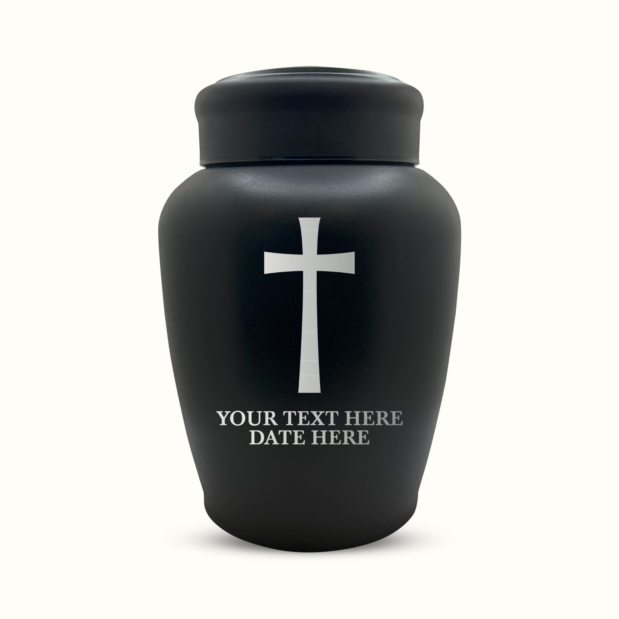 PERSONALIZED Custom Human Cremation Urn for Adult Ashes Men & Woman - Custom Engraved Stainless Steel Urn with Memorial Cross Design - Black Finish urn for Human Remains