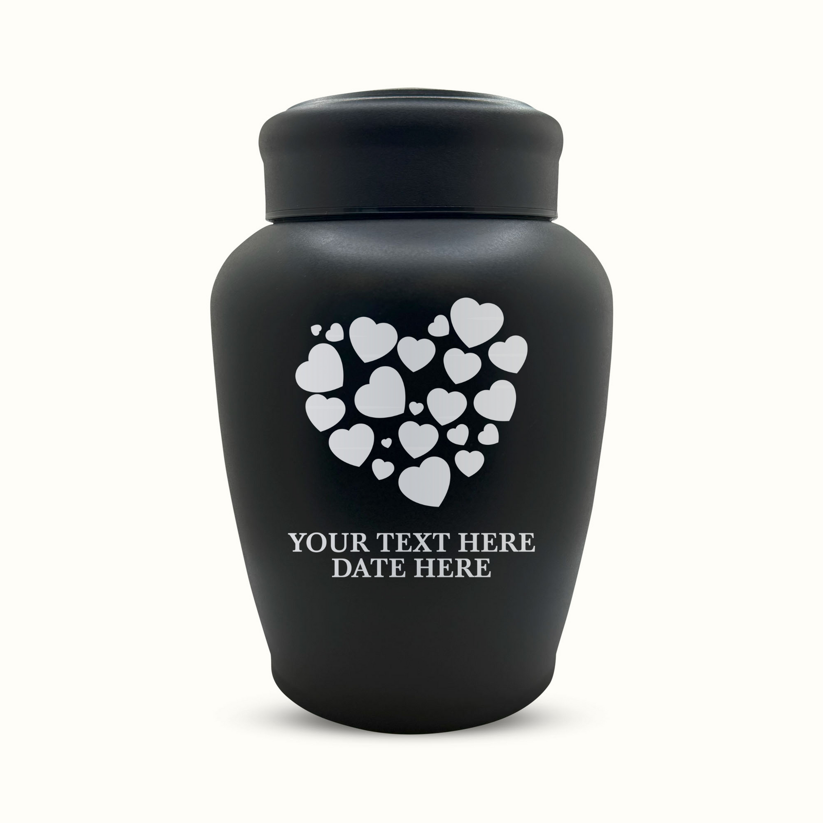 PERSONALIZED Custom Human Cremation Urn for Adult Ashes Men & Woman - Custom Engraved Stainless Steel Urn with Heart Design - Black Finish urn for Human Remains
