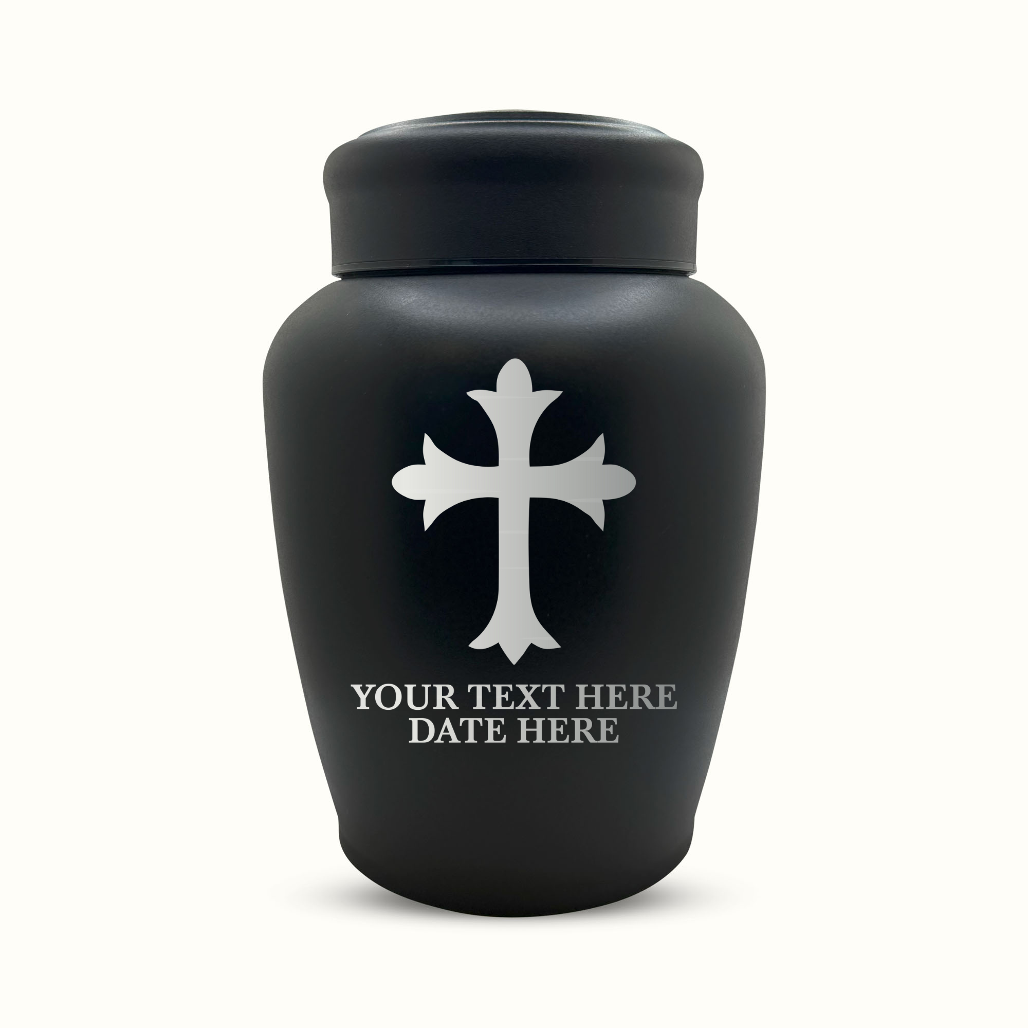 PERSONALIZED Custom Human Cremation Urn for Adult Ashes Men & Woman - Custom Engraved Stainless Steel Urn with Memorial Cross Design - Black Finish urn for Human Remains