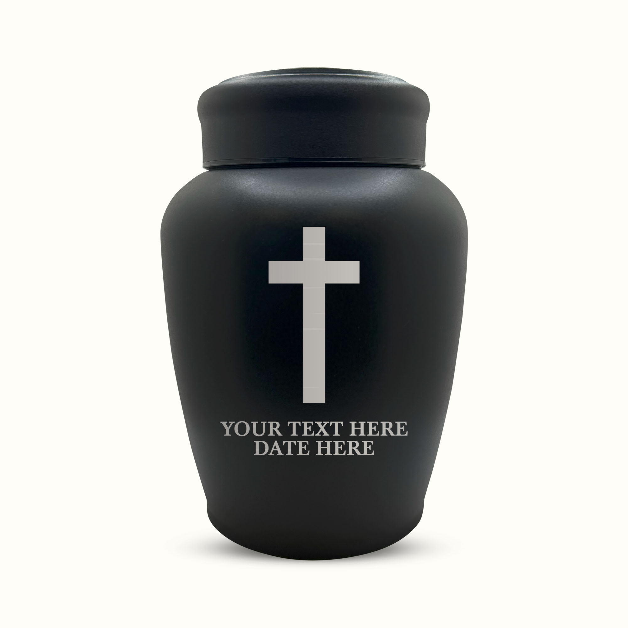 PERSONALIZED Custom Human Cremation Urn for Adult Ashes Men & Woman - Custom Engraved Stainless Steel Urn with Memorial Cross Design - Black Finish urn for Human Remains