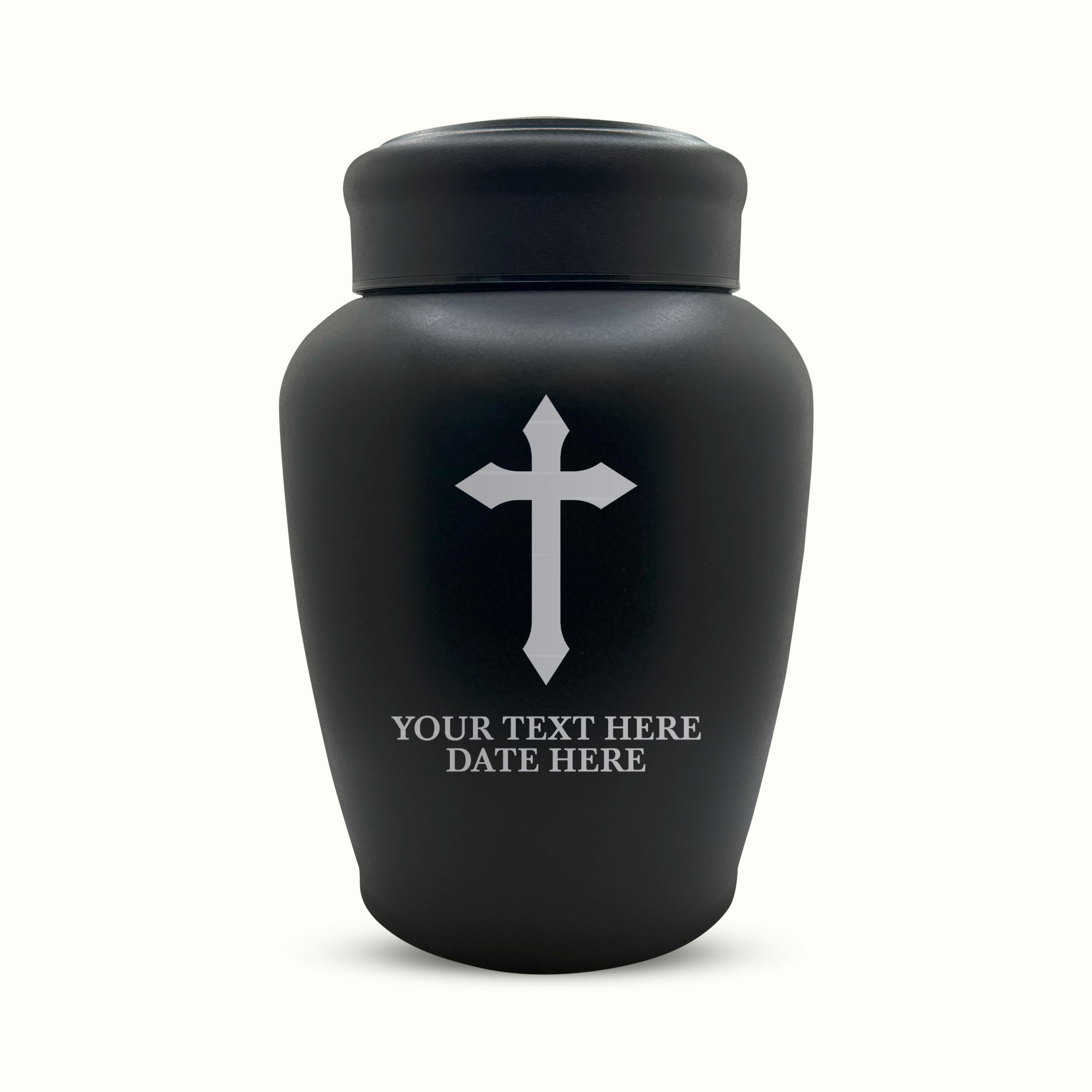 PERSONALIZED Custom Human Cremation Urn for Adult Ashes Men & Woman - Custom Engraved Stainless Steel Urn with Memorial Cross Design - Black Finish urn for Human Remains