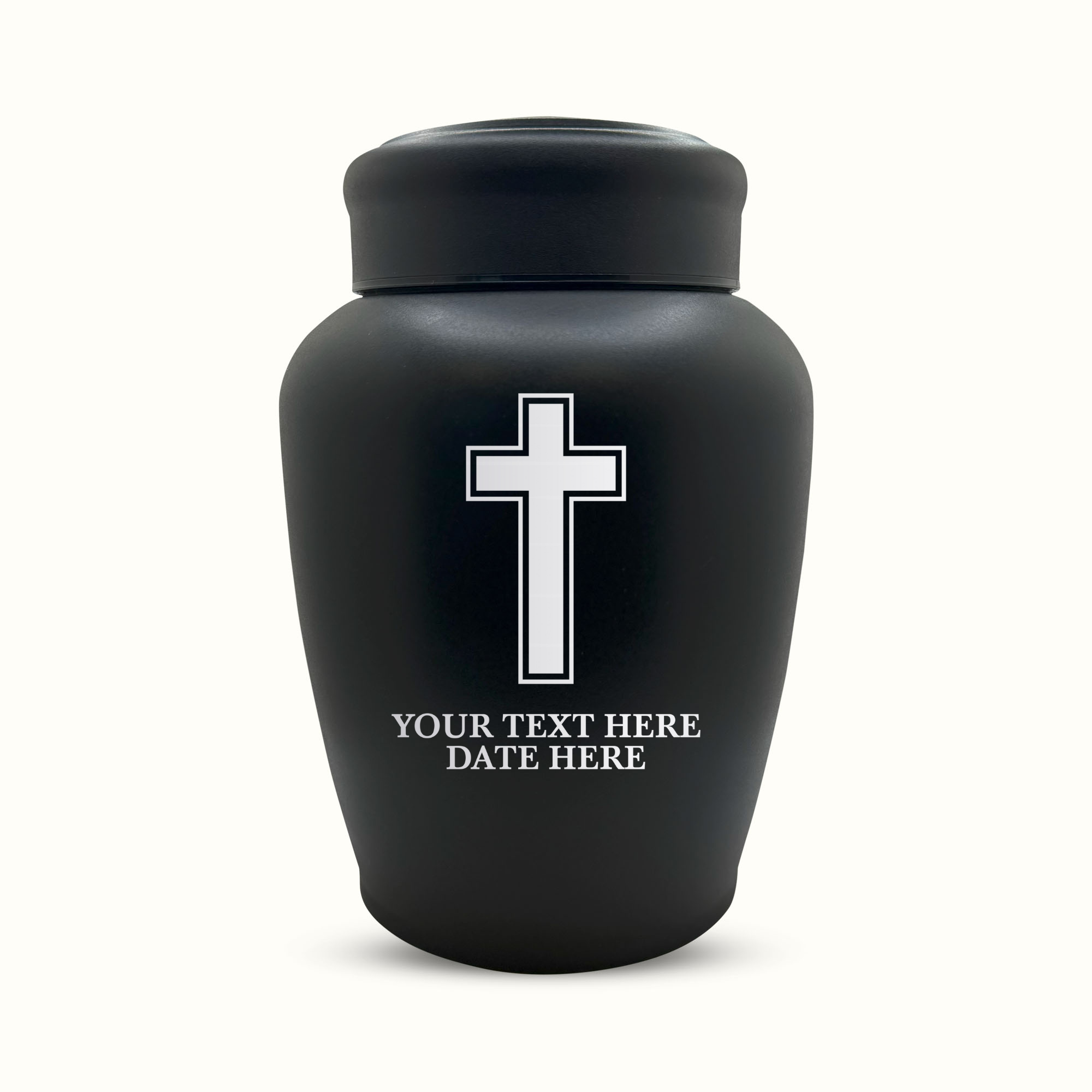 PERSONALIZED Custom Human Cremation Urn for Adult Ashes Men & Woman - Custom Engraved Stainless Steel Urn with Name Date - Black Finish urn for Human Remains- Memorial Cross 9