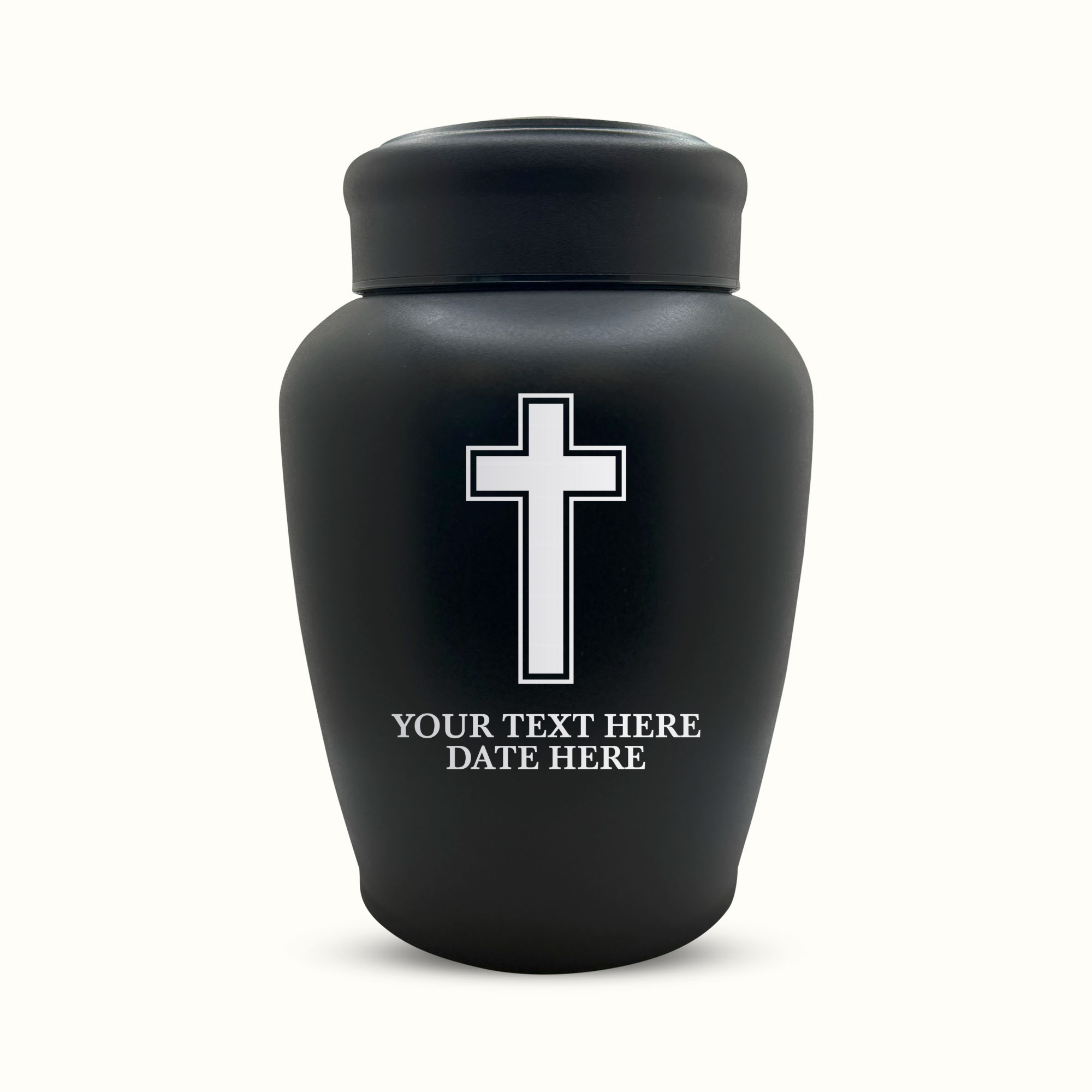 PERSONALIZED Custom Human Cremation Urn for Adult Ashes Men & Woman - Custom Engraved Stainless Steel Urn with Memorial Cross Design - Black Finish urn for Human Remains