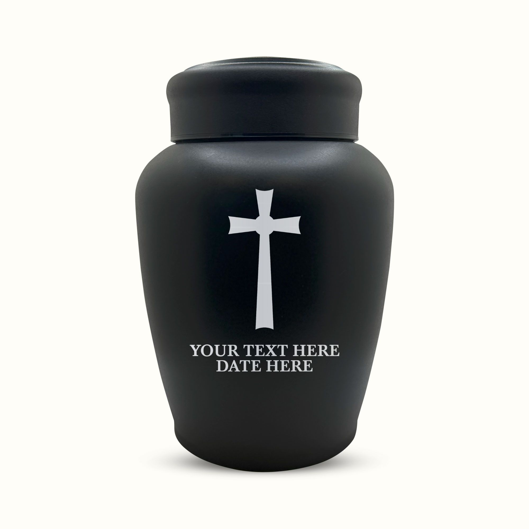 PERSONALIZED Custom Human Cremation Urn for Adult Ashes Men & Woman - Custom Engraved Stainless Steel Urn with Name Date - Black Finish urn for Human Remains- Memorial Cross 10