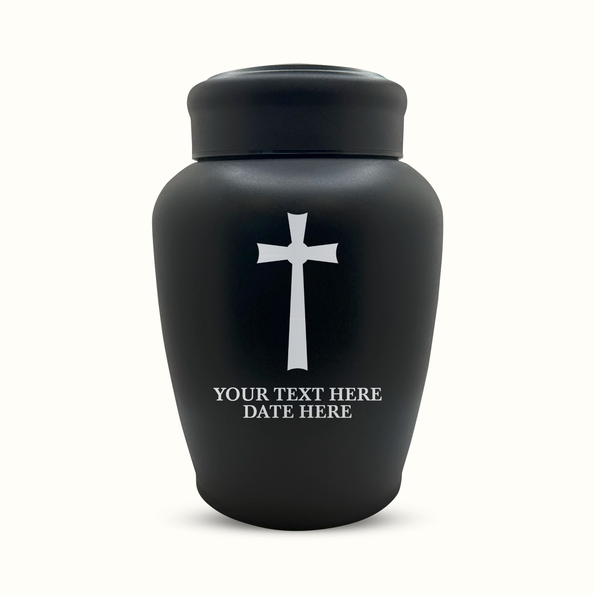 PERSONALIZED Custom Human Cremation Urn for Adult Ashes Men & Woman - Custom Engraved Stainless Steel Urn with Memorial Cross Design - Black Finish urn for Human Remains