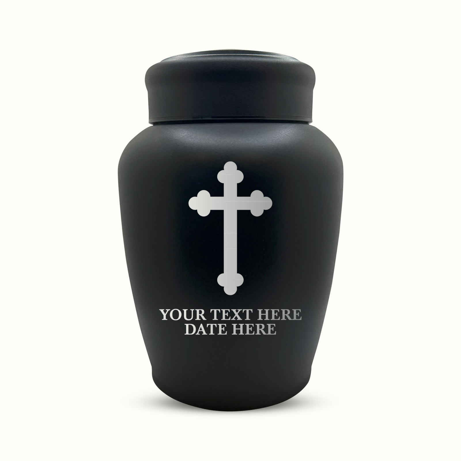 PERSONALIZED Custom Human Cremation Urn for Adult Ashes Men & Woman - Custom Engraved Stainless Steel Urn with Name Date - Black Finish urn for Human Remains- Memorial Cross 11