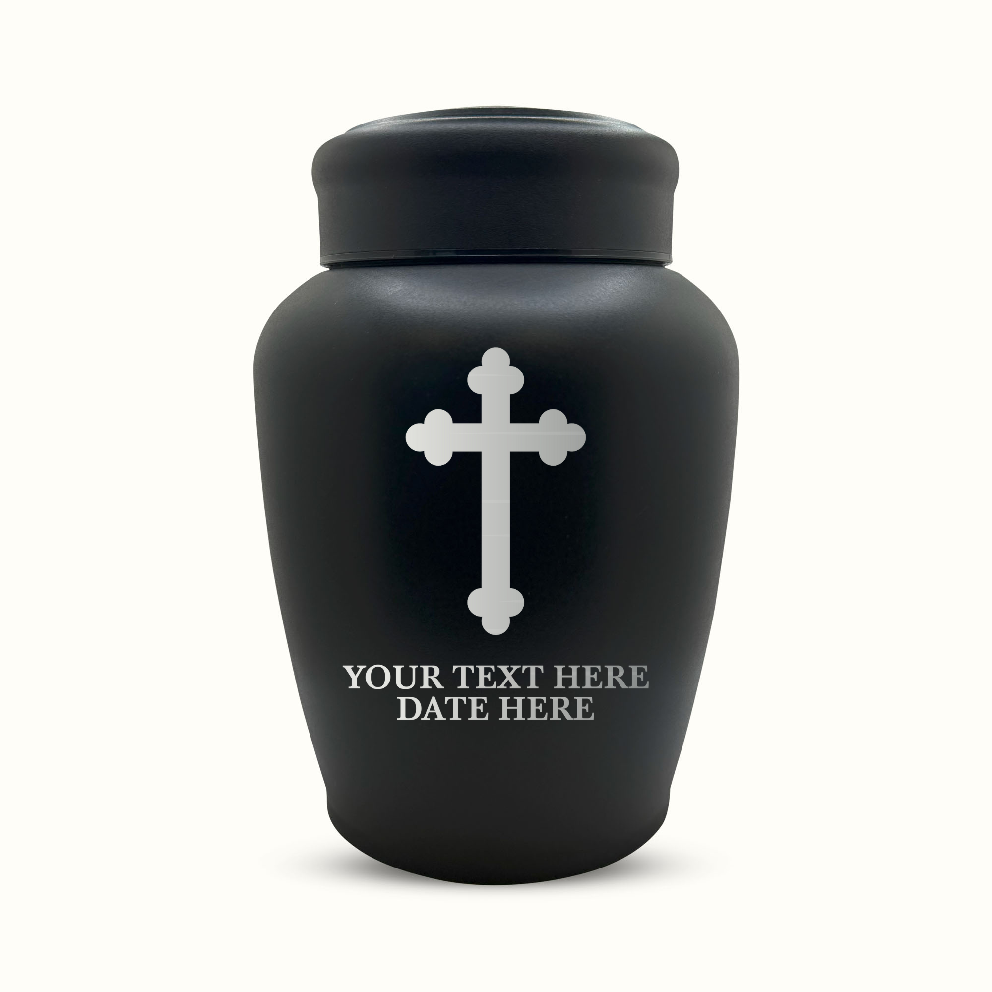 PERSONALIZED Custom Human Cremation Urn for Adult Ashes Men & Woman - Custom Engraved Stainless Steel Urn with Memorial Cross Design - Black Finish urn for Human Remains