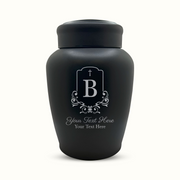 Custom Engraved Stainless Steel Human Urn with Headstone Design - Black Powder Coated Finish - 150 Cubic Inch