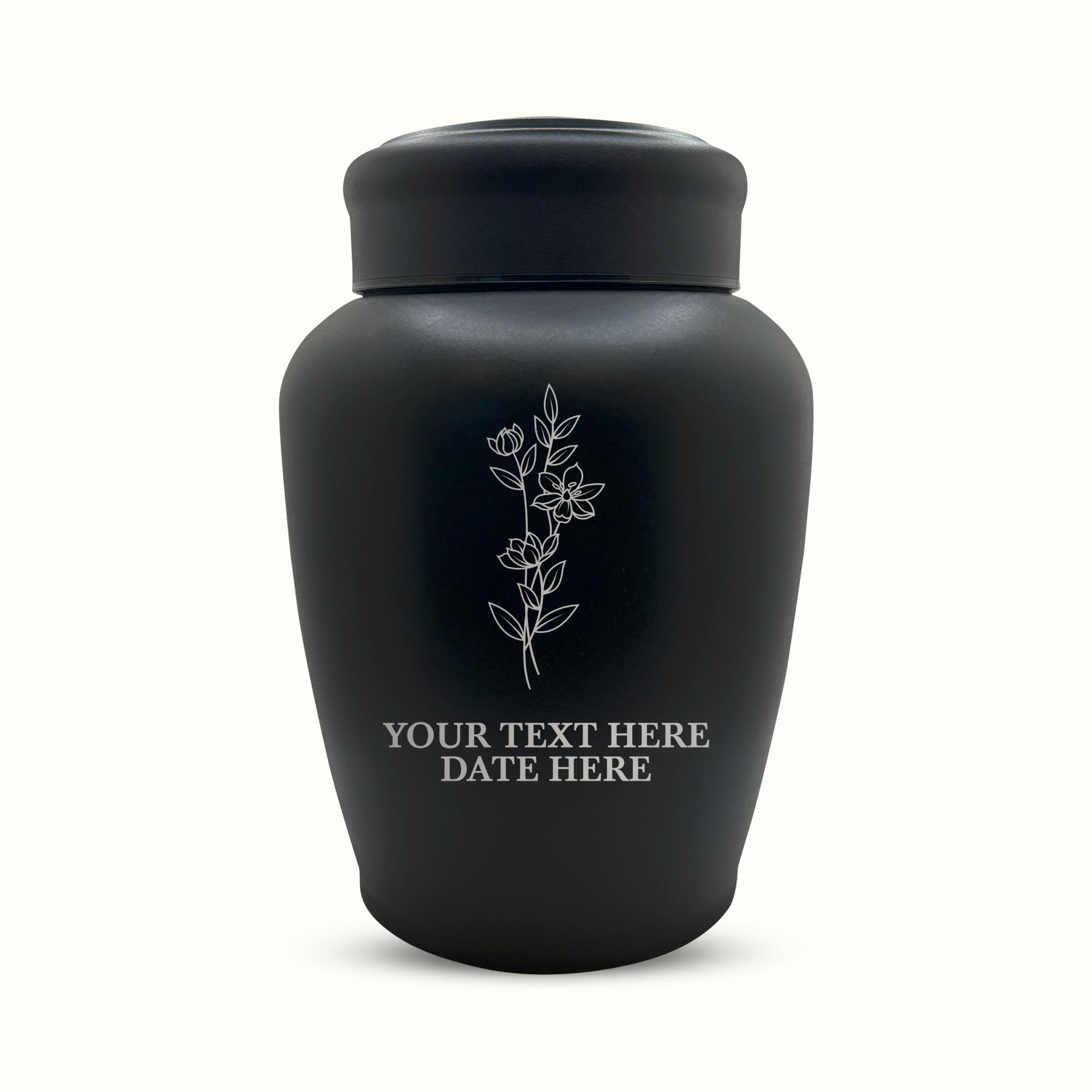 PERSONALIZED Custom Human Cremation Urn for Adult Ashes Men & Woman - Custom Engraved Stainless Steel Urn with Name Date - Black Finish urn for Human Remains-Memorial Floral 1