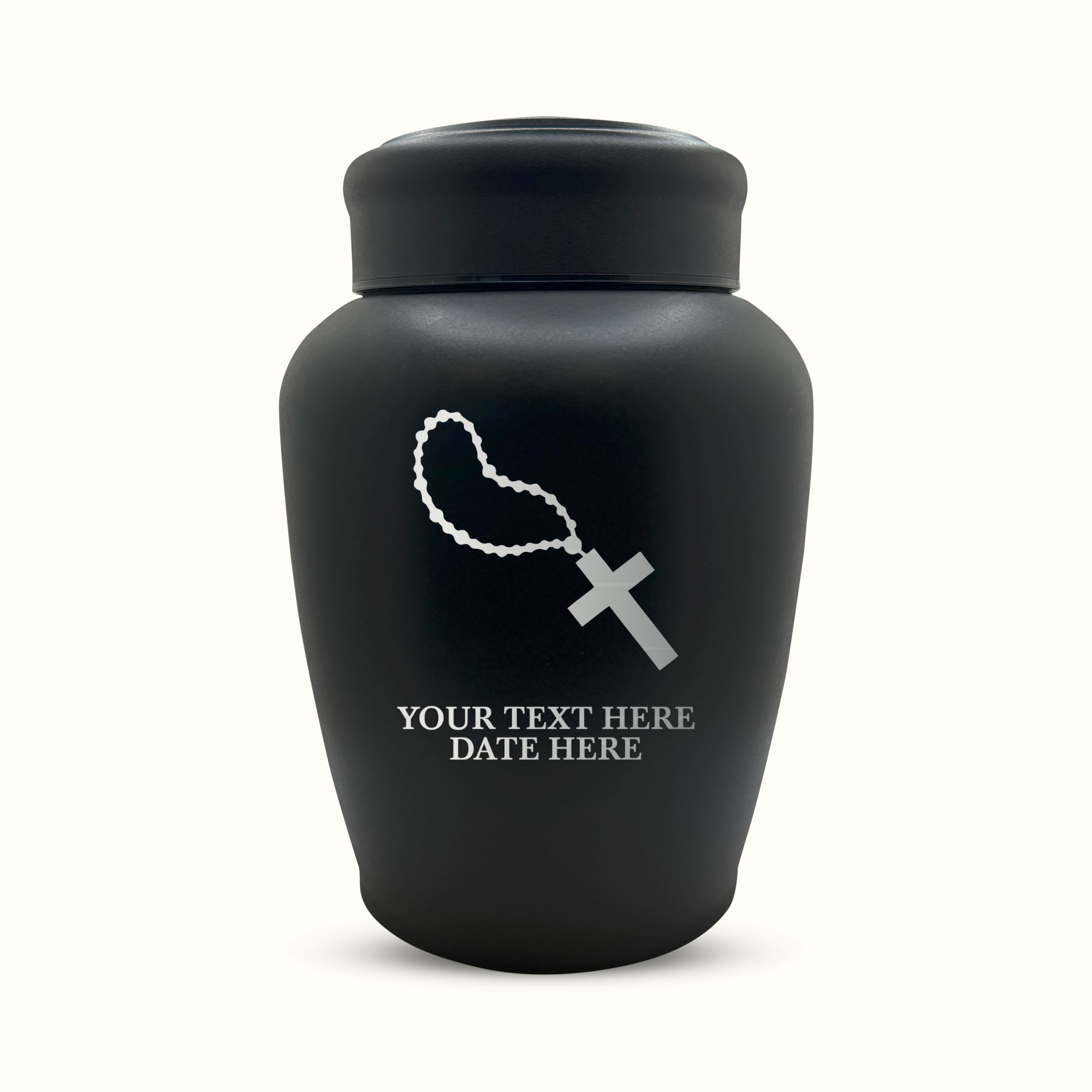 PERSONALIZED Custom Human Cremation Urn for Adult Ashes Men & Woman - Custom Engraved Stainless Steel Urn with Name Date - Black Finish urn for Human Remains- Rosary Illustration 4