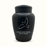 Custom Engraved Stainless Steel Human Urn with Memorial Dove Design - Black Powder Coated Finish - 150 Cubic Inch