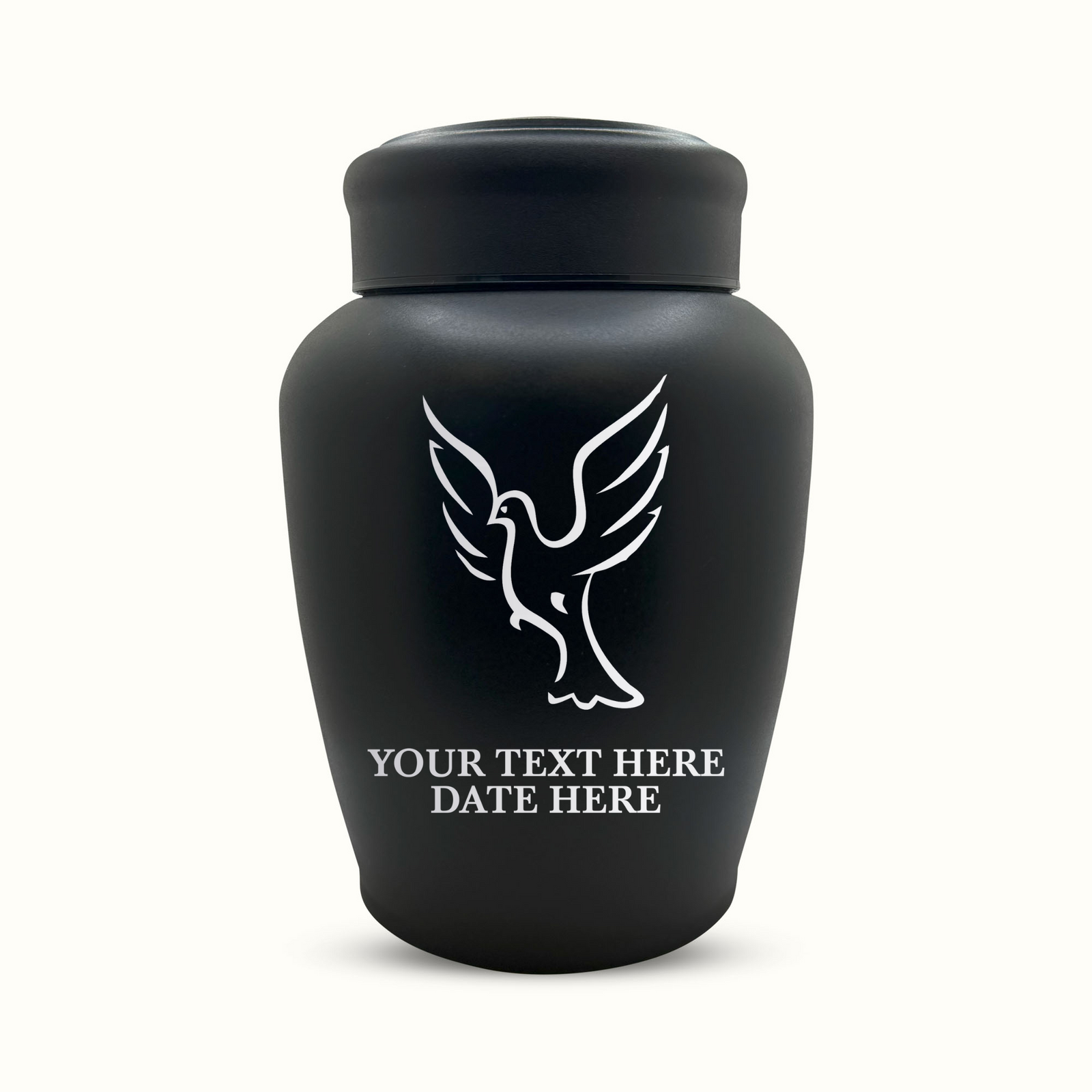 PERSONALIZED Custom Human Cremation Urn for Adult Ashes Men & Woman - Custom Engraved Stainless Steel Urn with Name Date - Black Finish urn for Human Remains- Memorial Dove 3