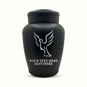 Custom Engraved Stainless Steel Human Urn with Memorial Dove Design - Black Powder Coated Finish - 150 Cubic Inch