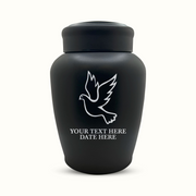 Custom Engraved Stainless Steel Human Urn with Memorial Dove Design - Black Powder Coated Finish - 150 Cubic Inch