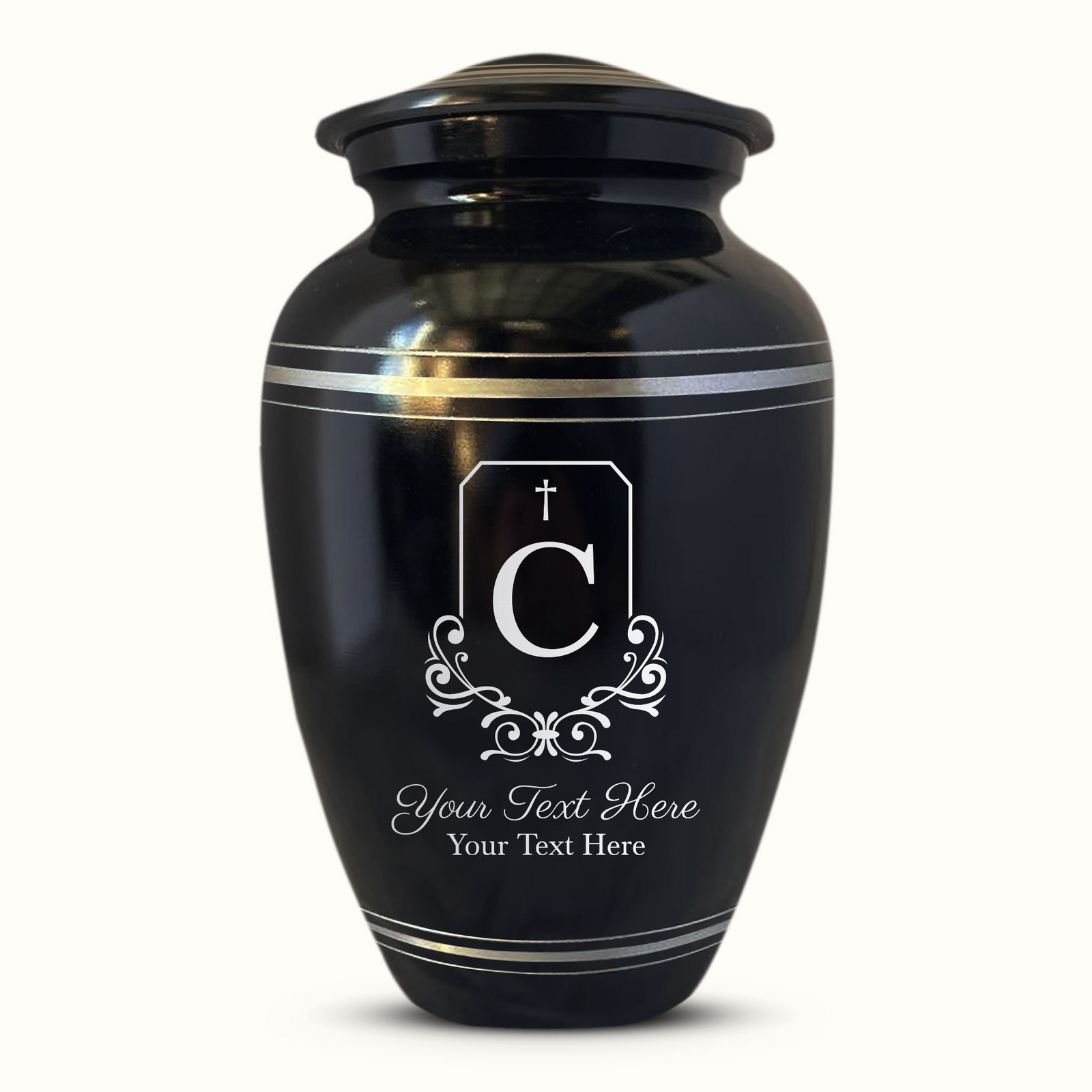 Custom Aluminum Human Urn - Headstone Designs - Polished Silver Rim - 200 Cubic Inch
