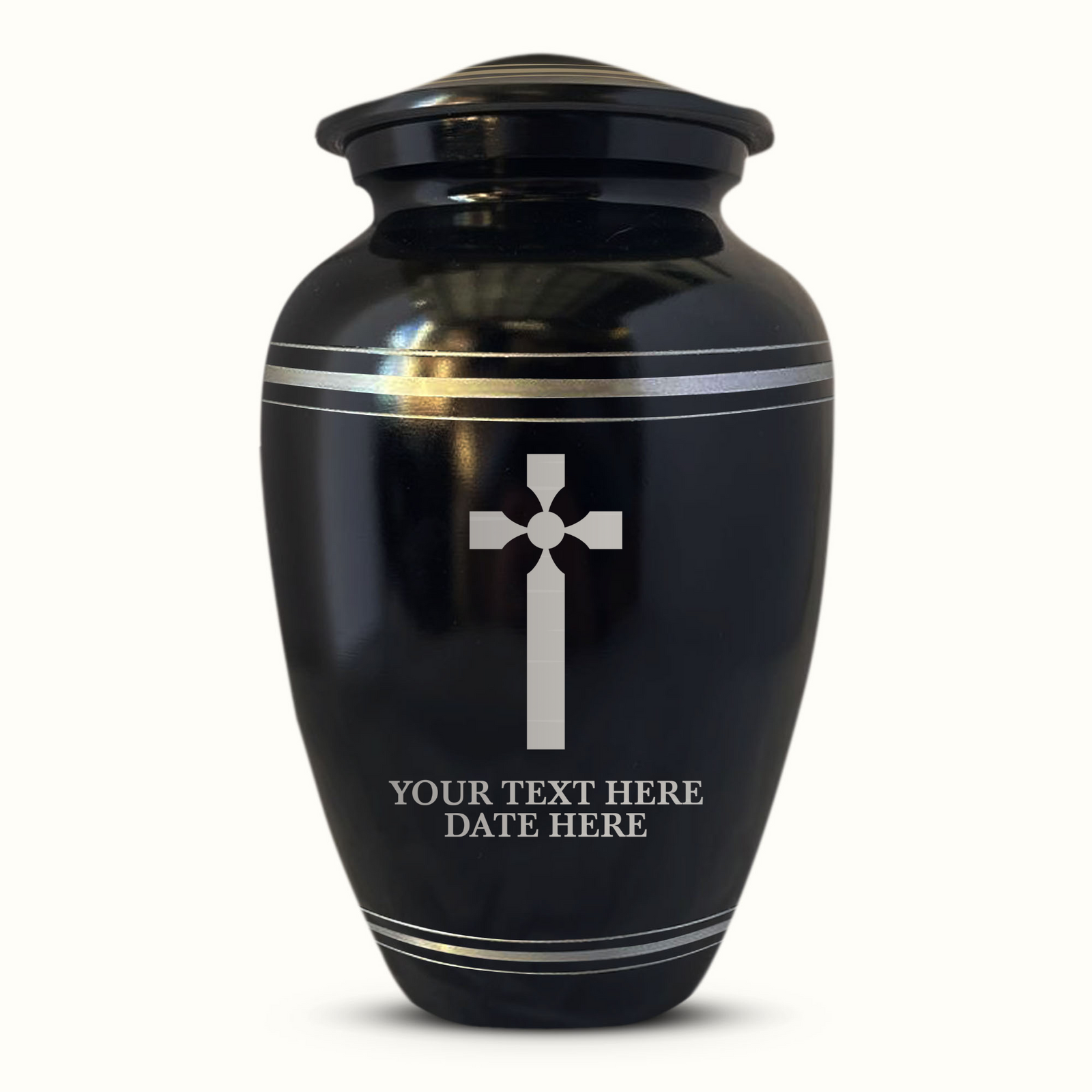 Personalized Custom Human Cremation Urn For Adult Ashes Men & Woman - Engraved Aluminum Urn with Name and Date - Polished Finish Vessel for Human Remains Up to 200 Lbs | Polished Silver Rim - Memorial Cross 1