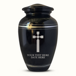 Personalized Custom Human Cremation Urn For Adult Ashes Men & Woman - Engraved Aluminum Urn with Memorial Cross Design - Polished Finish Vessel for Human Remains Up to 200 Lbs | Polished Silver Rim