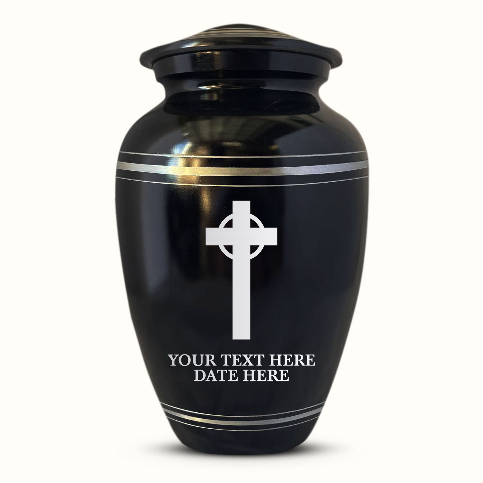 Personalized Custom Human Cremation Urn For Adult Ashes Men & Woman - Engraved Aluminum Urn with Name and Date - Polished Finish Vessel for Human Remains Up to 200 Lbs | Polished Silver Rim - Memorial Cross 3