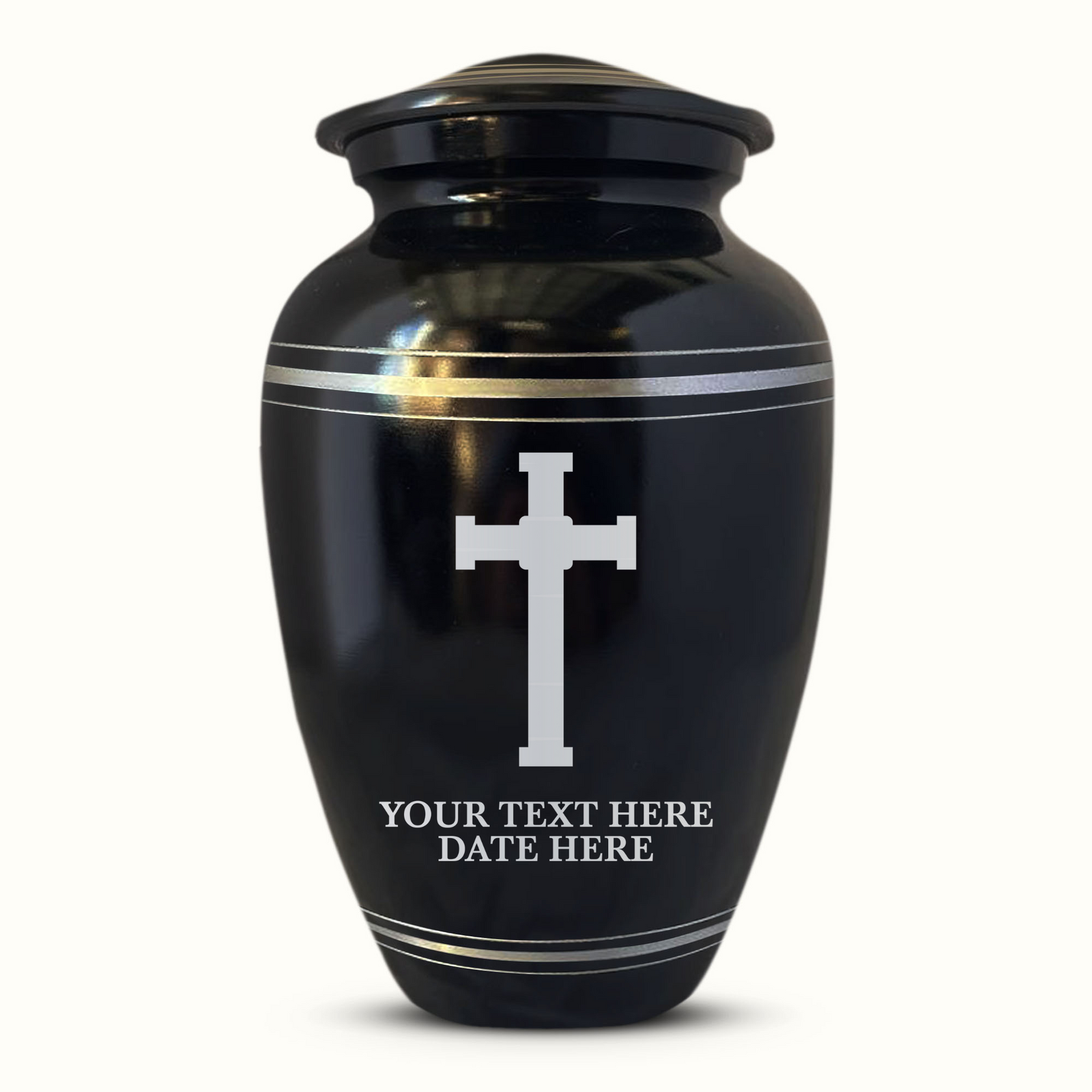 Personalized Custom Human Cremation Urn For Adult Ashes Men & Woman - Engraved Aluminum Urn with Name and Date - Polished Finish Vessel for Human Remains Up to 200 Lbs | Polished Silver Rim - Memorial Cross 4