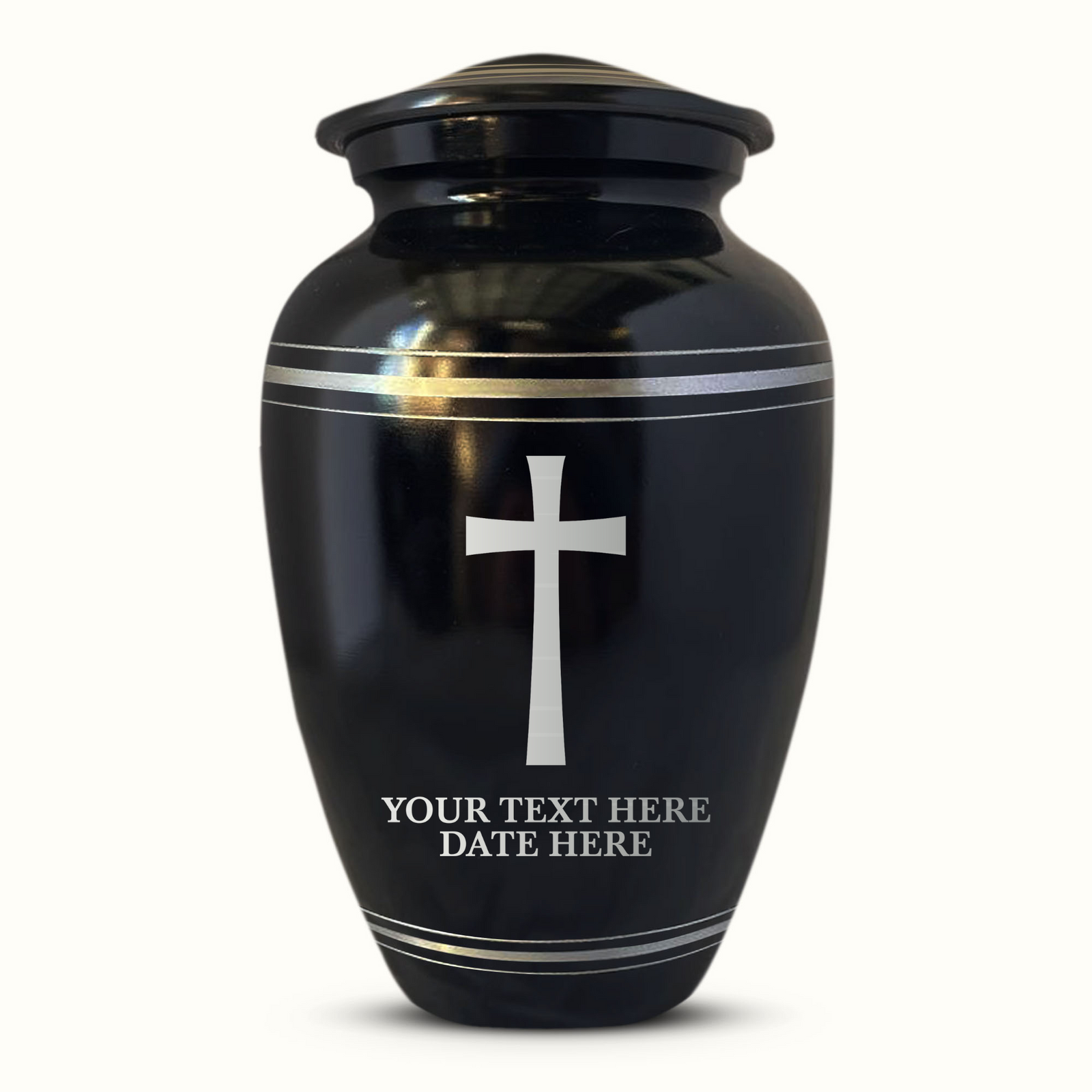 Personalized Custom Human Cremation Urn For Adult Ashes Men & Woman - Engraved Aluminum Urn with Name and Date - Polished Finish Vessel for Human Remains Up to 200 Lbs | Polished Silver Rim - Memorial Cross 5