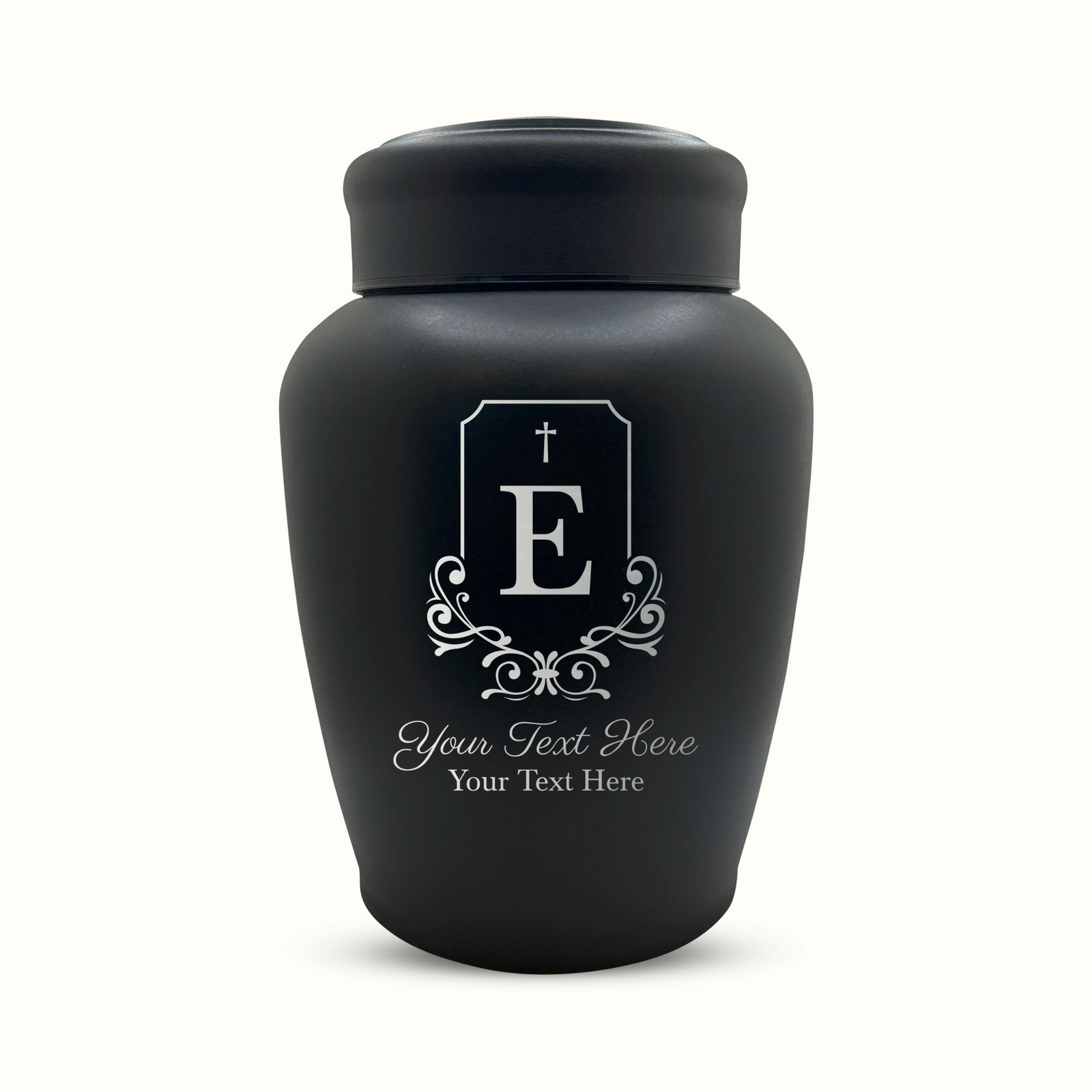 Custom Engraved Stainless Steel Human Urn with Headstone Design - Black Powder Coated Finish - 150 Cubic Inch