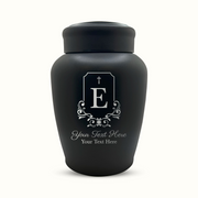 Custom Engraved Stainless Steel Human Urn with Headstone Design - Black Powder Coated Finish - 150 Cubic Inch