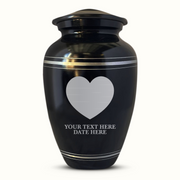 Personalized Custom Human Cremation Urn For Adult Ashes Men & Woman - Engraved Aluminum Urn with Heart Designs - Polished Finish Vessel for Human Remains Up to 200 Lbs | Polished Silver Rim