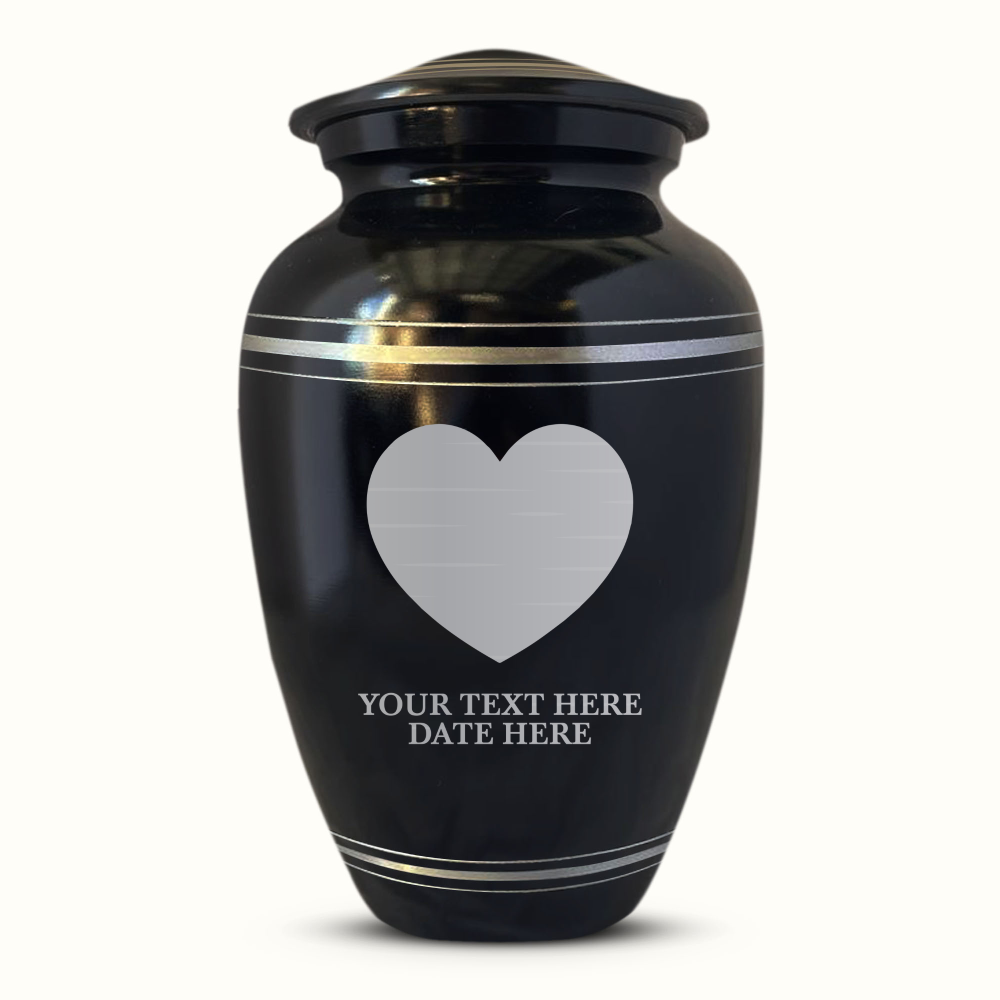 Personalized Custom Human Cremation Urn For Adult Ashes Men & Woman - Engraved Aluminum Urn with Name and Date - Polished Finish Vessel for Human Remains Up to 200 Lbs | Polished Silver Rim - Heart 1