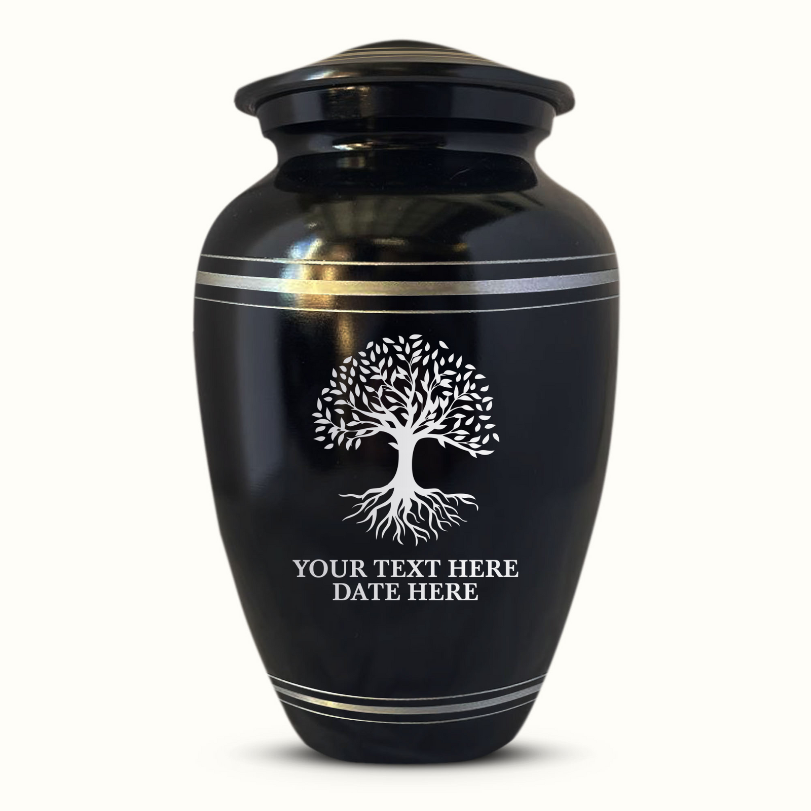 Personalized Custom Human Cremation Urn For Adult Ashes Men & Woman - Engraved Aluminum Urn with Name and Date - Polished Finish Vessel for Human Remains Up to 200 Lbs | Polished Silver Rim - Tree of Life