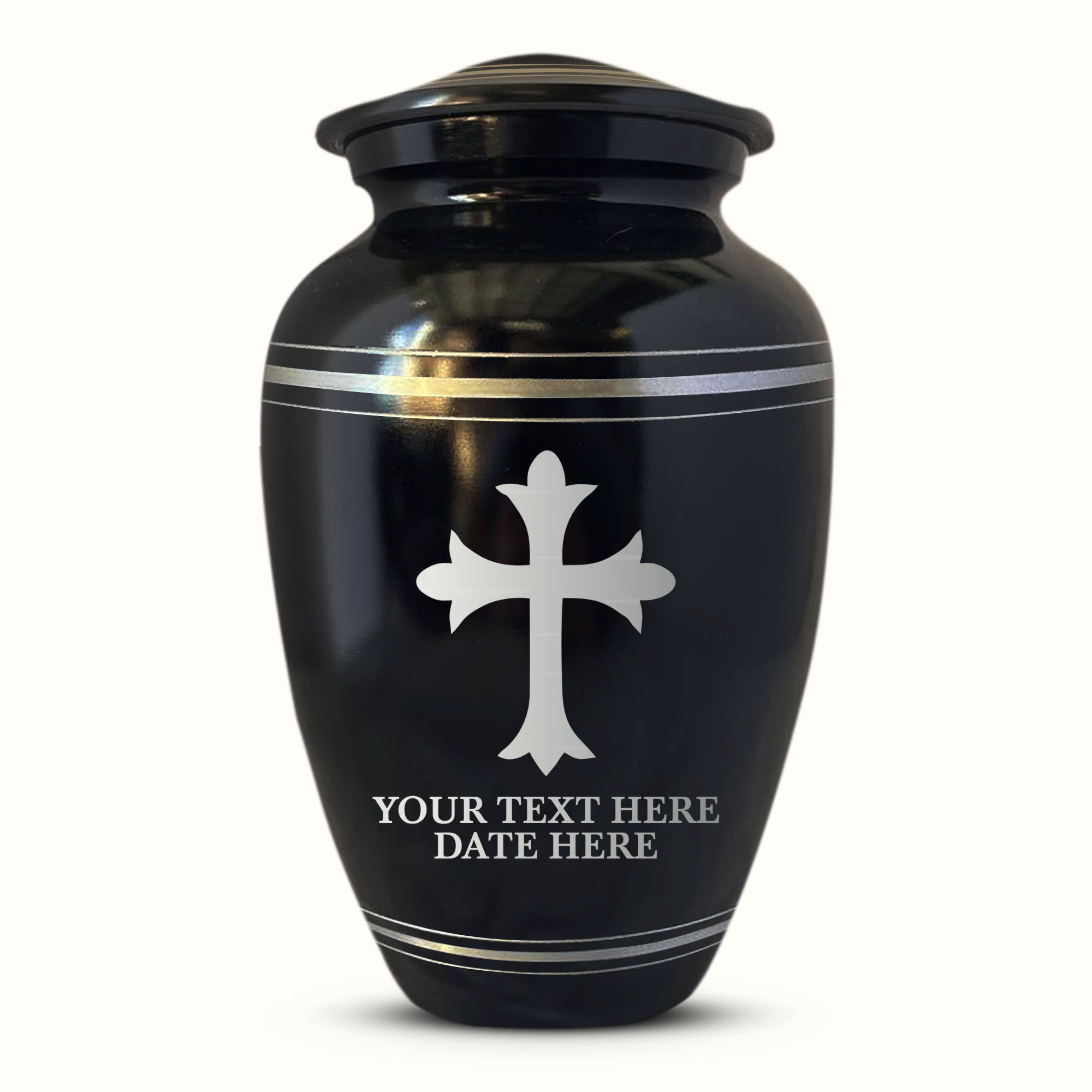 Personalized Custom Human Cremation Urn For Adult Ashes Men & Woman - Engraved Aluminum Urn with Name and Date - Polished Finish Vessel for Human Remains Up to 200 Lbs | Polished Silver Rim - Memorial Cross 6