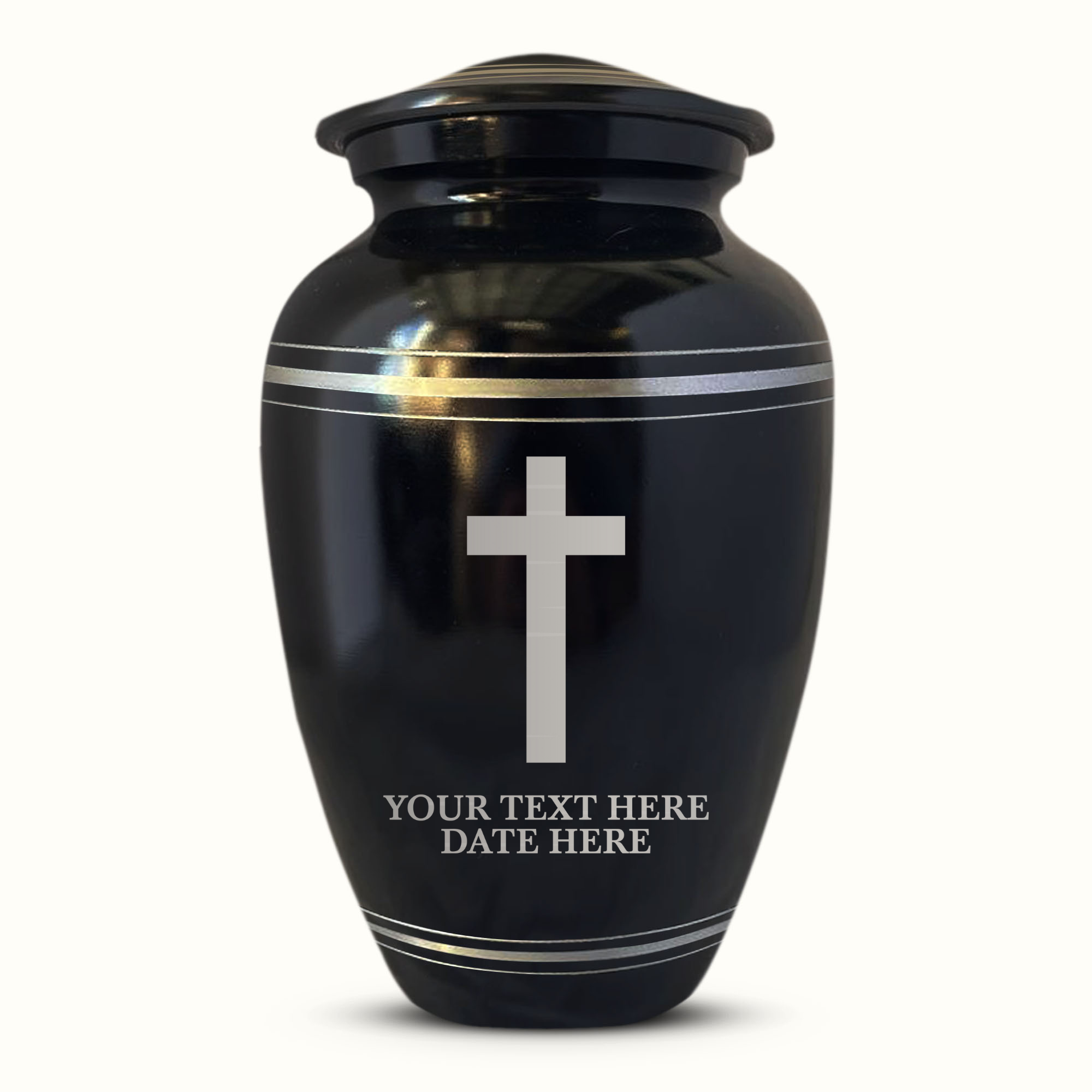 Personalized Custom Human Cremation Urn For Adult Ashes Men & Woman - Engraved Aluminum Urn with Name and Date - Polished Finish Vessel for Human Remains Up to 200 Lbs | Polished Silver Rim - Memorial Cross 7