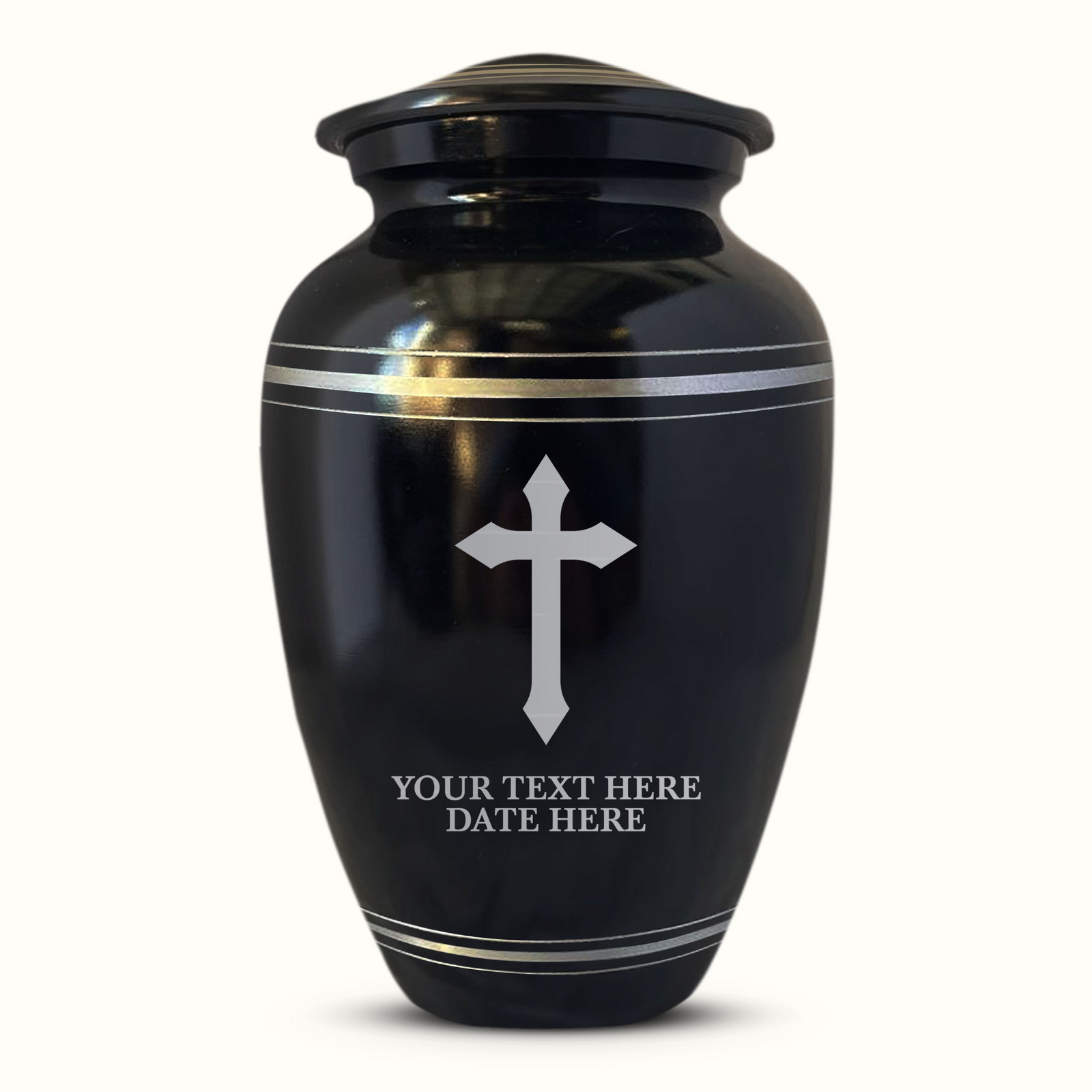 Personalized Custom Human Cremation Urn For Adult Ashes Men & Woman - Engraved Aluminum Urn with Name and Date - Polished Finish Vessel for Human Remains Up to 200 Lbs | Polished Silver Rim - Memorial Cross 8